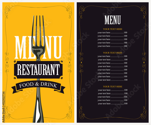 menu with fork for the restaurant in retro style