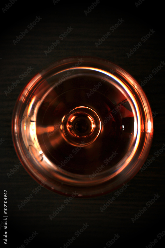 Glass of wine on wooden table. Top view Glass of wine on wooden table. Top view