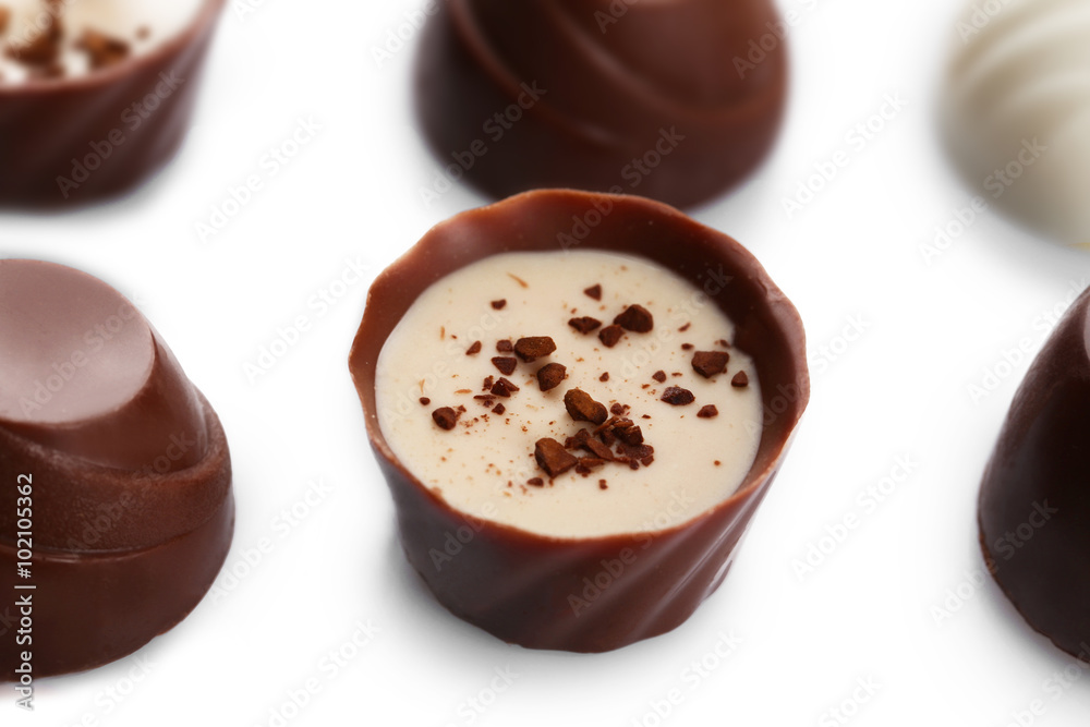 Assorted chocolate candies, close up Assorted chocolate candies, close up