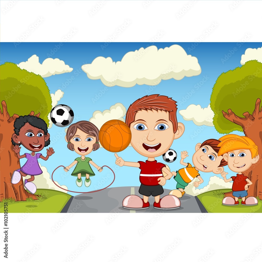 Children in the park cartoon vector illustration