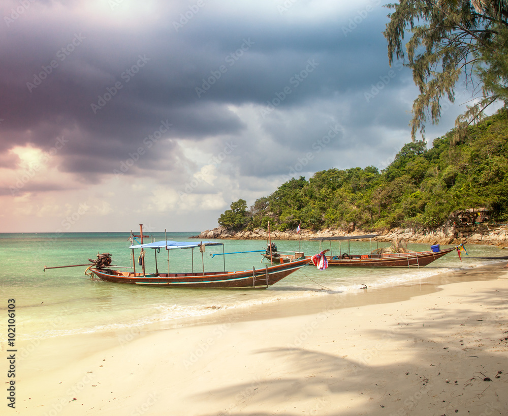 Boat at the beach. Beautiful tropical landscape