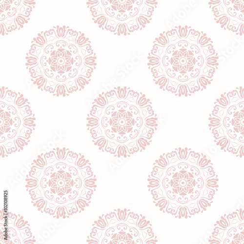 Floral vector ornament. Seamless abstract classic fine pattern. Light pink wallpaper