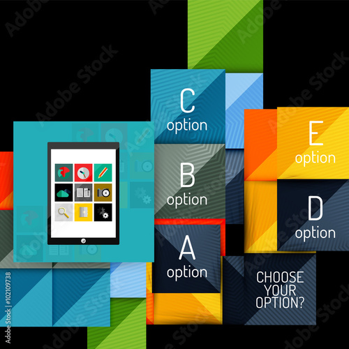 Glossy color squares on black. Geometric abstract background