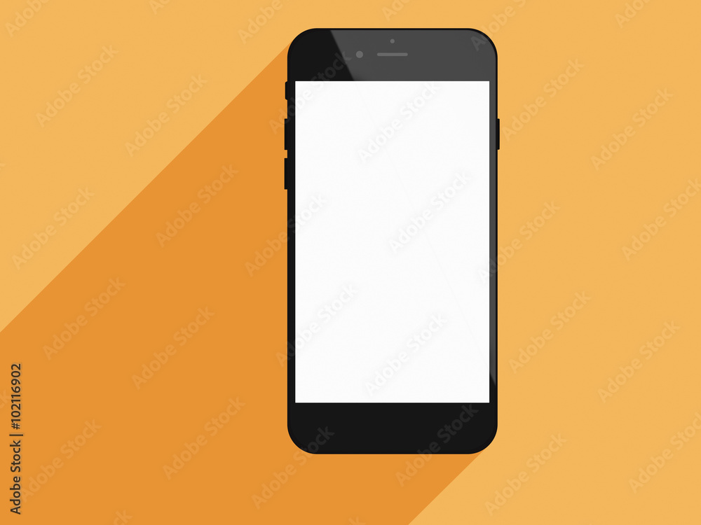 Realistic mobile phone with blank screen and long shadows. Realistic mobile phone with blank screen and long shadows.