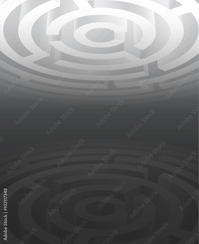 vector illustration of black and white circular maze 3D perspect
