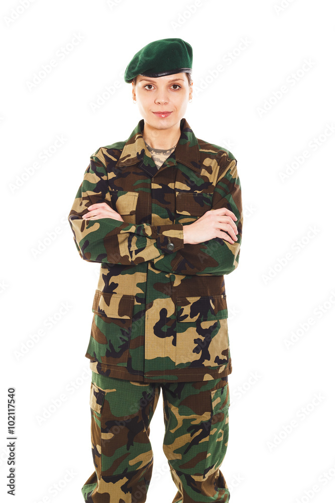 Soldier girl in the military uniform