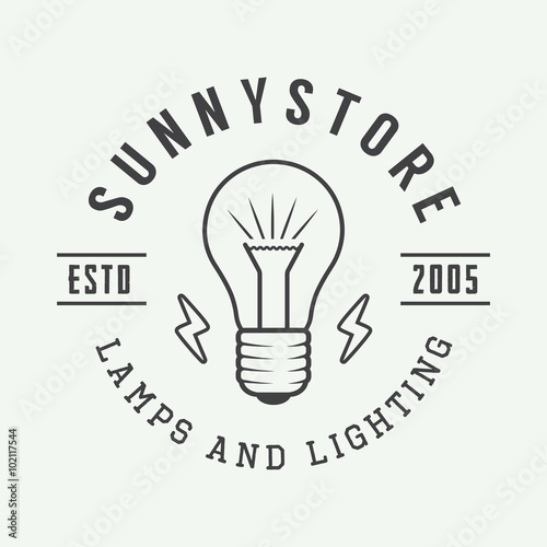 Vintage lamp and lighting logo, emblem, badge and design element