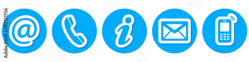 Contact Us – Set of flat light blue buttons, icons