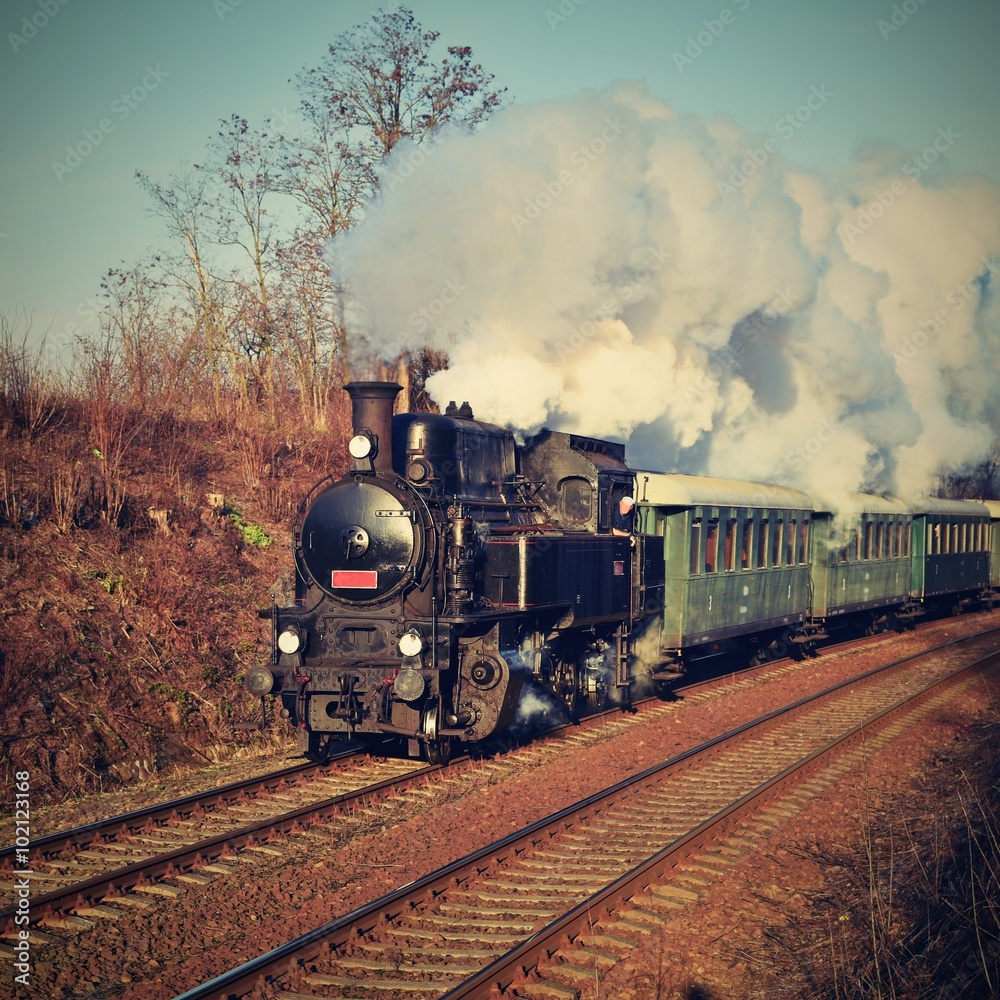 Historic steam train. Specially launched Czech old steam train trips and for traveling around the Czech Republic.
