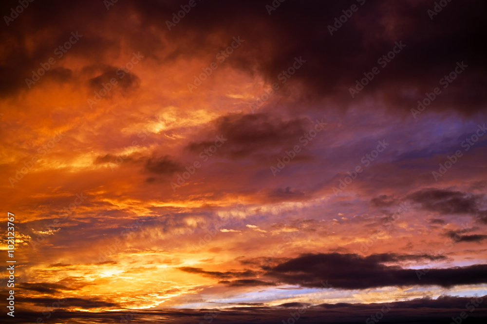 Dramatic sky at sunset as background