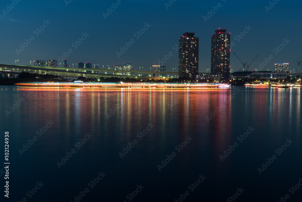 High tower building at tokyo bay at night