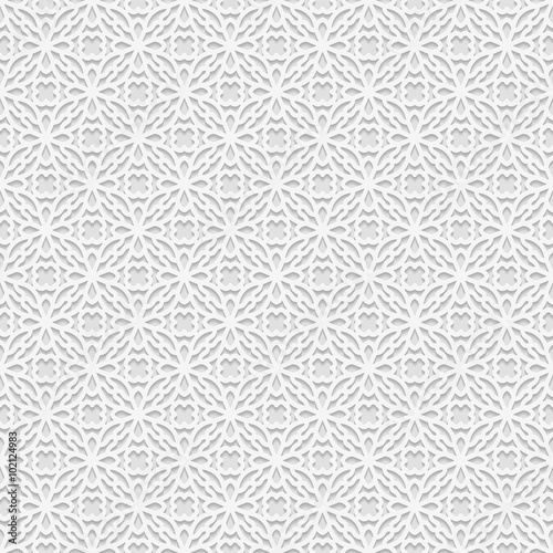 Seamless white 3D pattern, arabic motif, east ornament, indian ornament, vector. Endless texture can be used for wallpaper, pattern fills, web page background,surface textures.