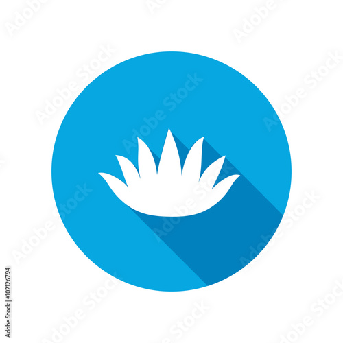 Lily flower icons. Water-lilies, waterlily floral symbol. Round blue circle flat icon with long shadow. Vector