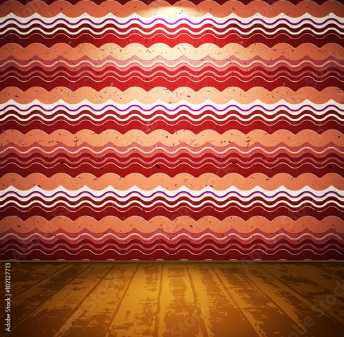 Room with wavy wallpaper