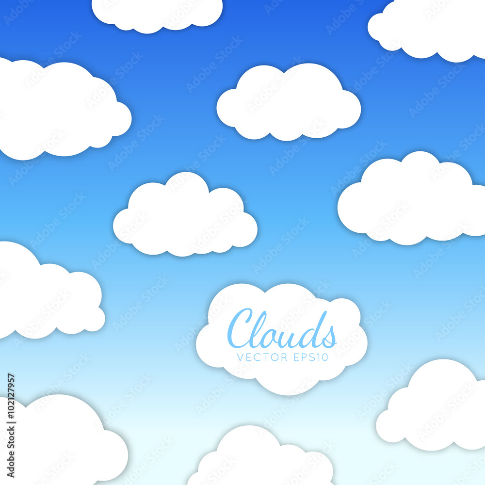 Cloudscape vector illustration with blue sky, cloud computing