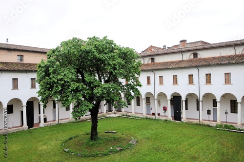 Inside the former Franciscan monastery with big cherry tree. Renaissance architecture. © imagosrb