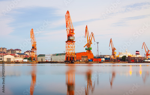  Twilight view of industrial port photo