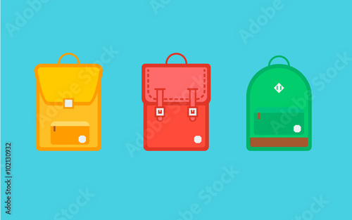 Three school backpacks in a flat style.