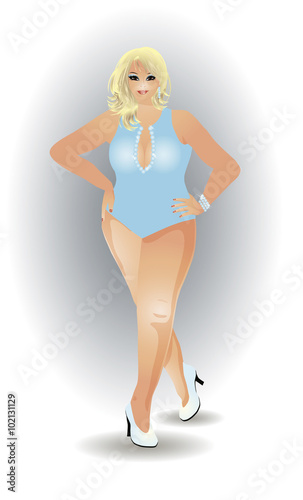 Plus size beautiful girl, vector illustration