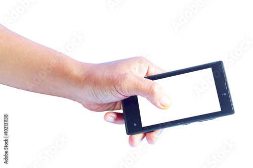 blank screen mobile phone in female hand