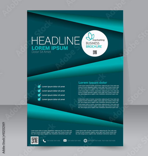 Flyer template. Business brochure. Editable A4 poster for design, education, presentation, website, magazine cover. Blue color.