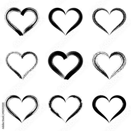 Black vector brush strokes hearts