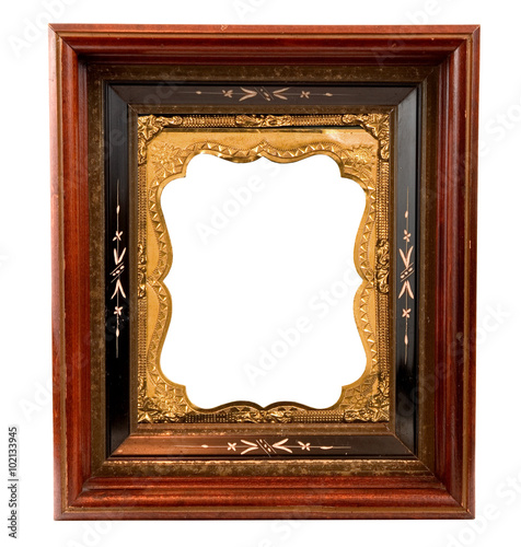 Old wooden frame with daguerreotype gold metal insert