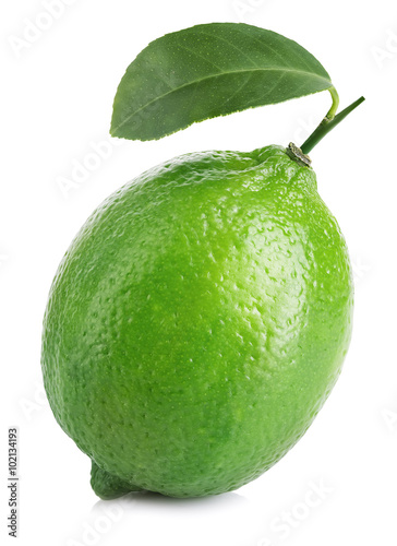 Lime. Whole lime with leaf isolated on a white background.