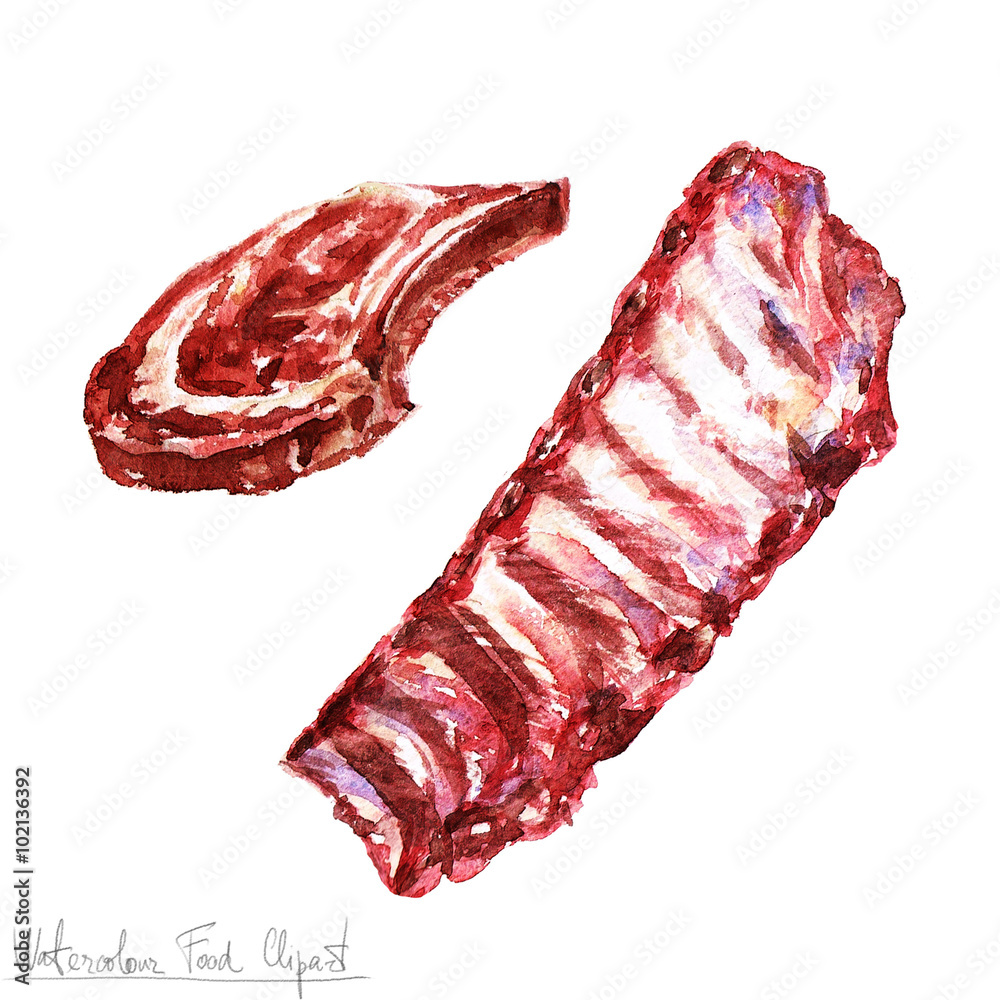 Fototapeta premium Watercolor Food Clipart - Meat 