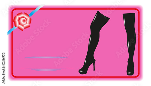 Postcard with women's legs. Colored vector illustration.