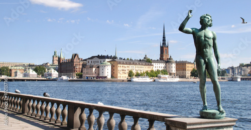 Canvas Print Stockholm - Statue hinter dem Rathaus