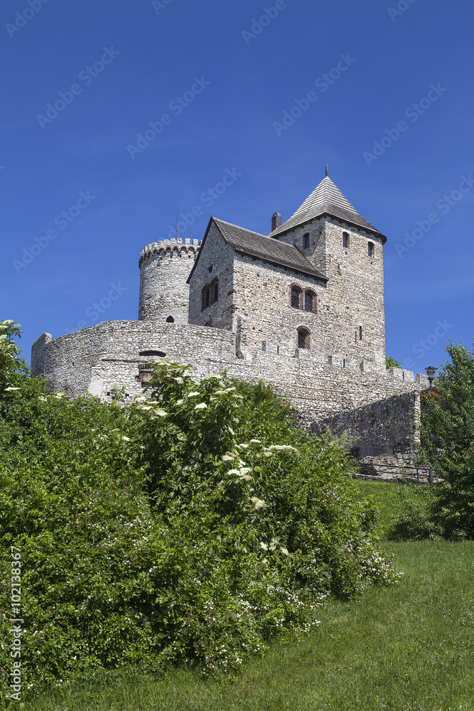 view on Bedzin Castle in Poland on a background of blue sky background