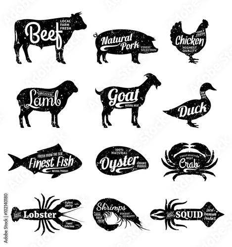Butcher Shop and Seafood Shop Labels