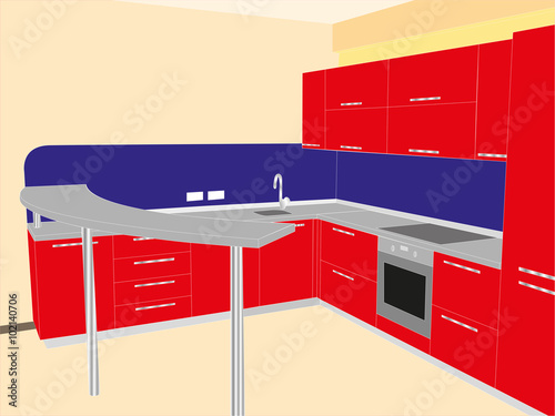 Color model kitchen set. Vector illustration.