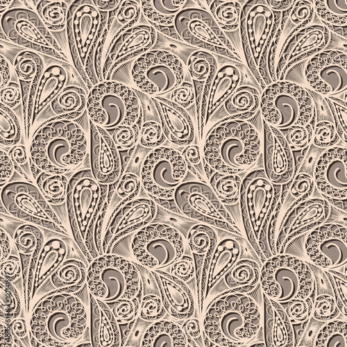 Seamless beige lace pattern on brown background
