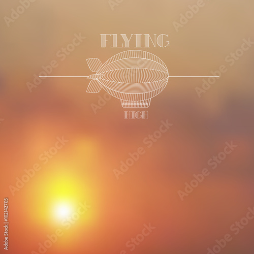 Blurred sunset skies background with white dirigible line art