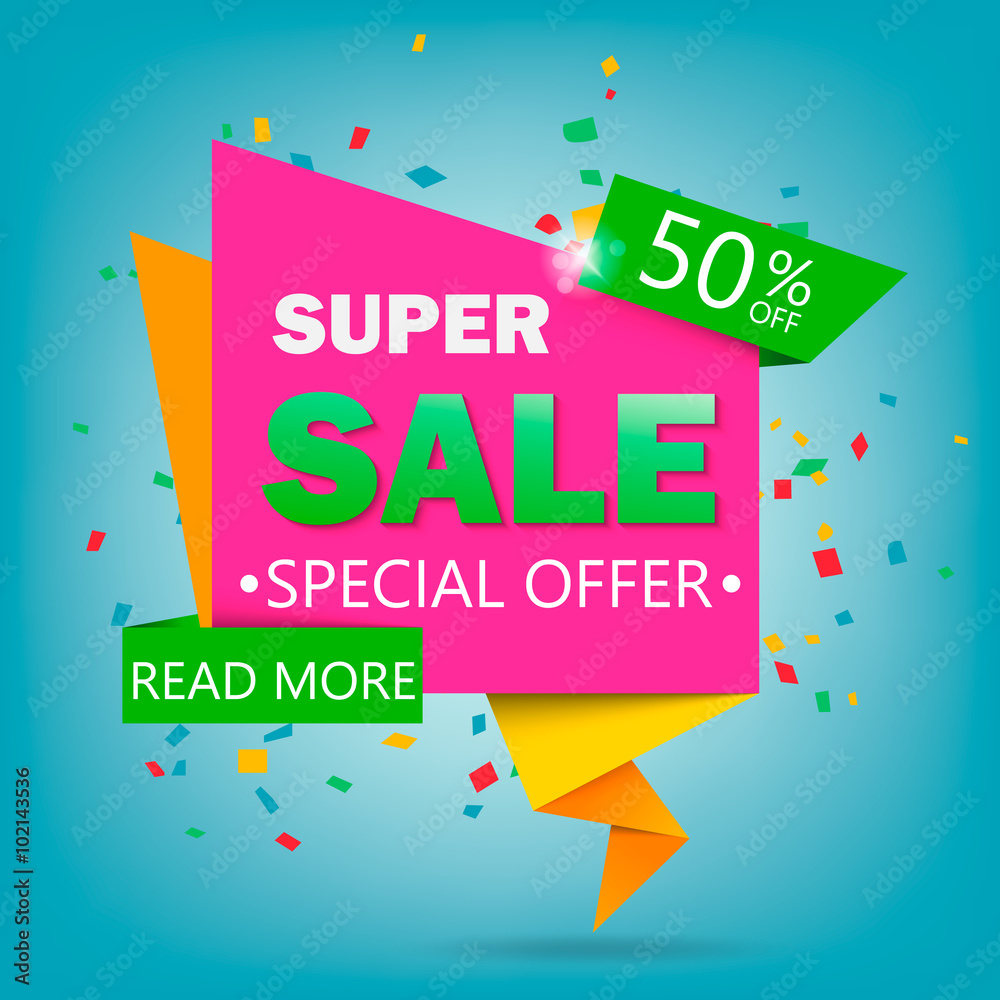 Super Sale paper banner. Sale background. Big sale. Sale tag. Sale poster. Sale vector. Super Sale and special offer. 50% off. Vector illustration. Super Sale paper banner. Sale background. Big sale. Sale tag. Sale poster. Sale vector. Super Sale and special offer. 50% off. Vector illustration.