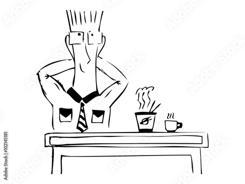 Lunch in the workplace. Drawing. Sketch style. Vector illustration.