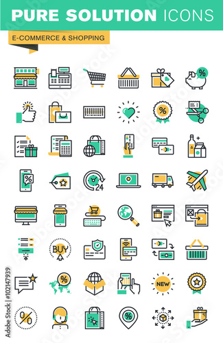Modern thin line icons set of shopping, e-commerce, delivery, online payment, coupons.
