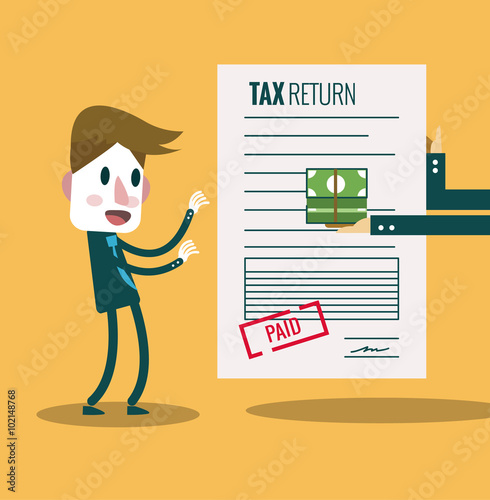 Businessman get paid bill and money return.Tax return concept.