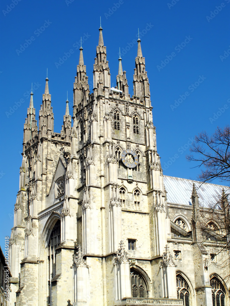 Fototapeta premium Canterbury Cathedral in Canterbury Kent, England, UK, was founded by St Augustine in AD602 and is the cathedral of the Archbishop of Canterbury, the head of the Church Of England