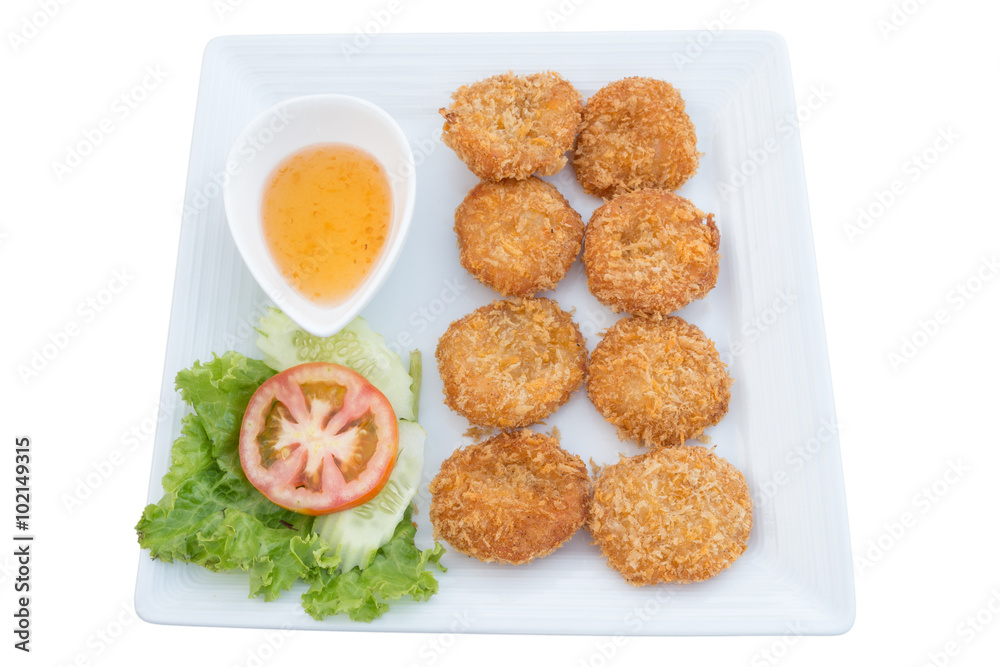 Deep fried shrimp cakes on dish Deep fried shrimp cakes on dish