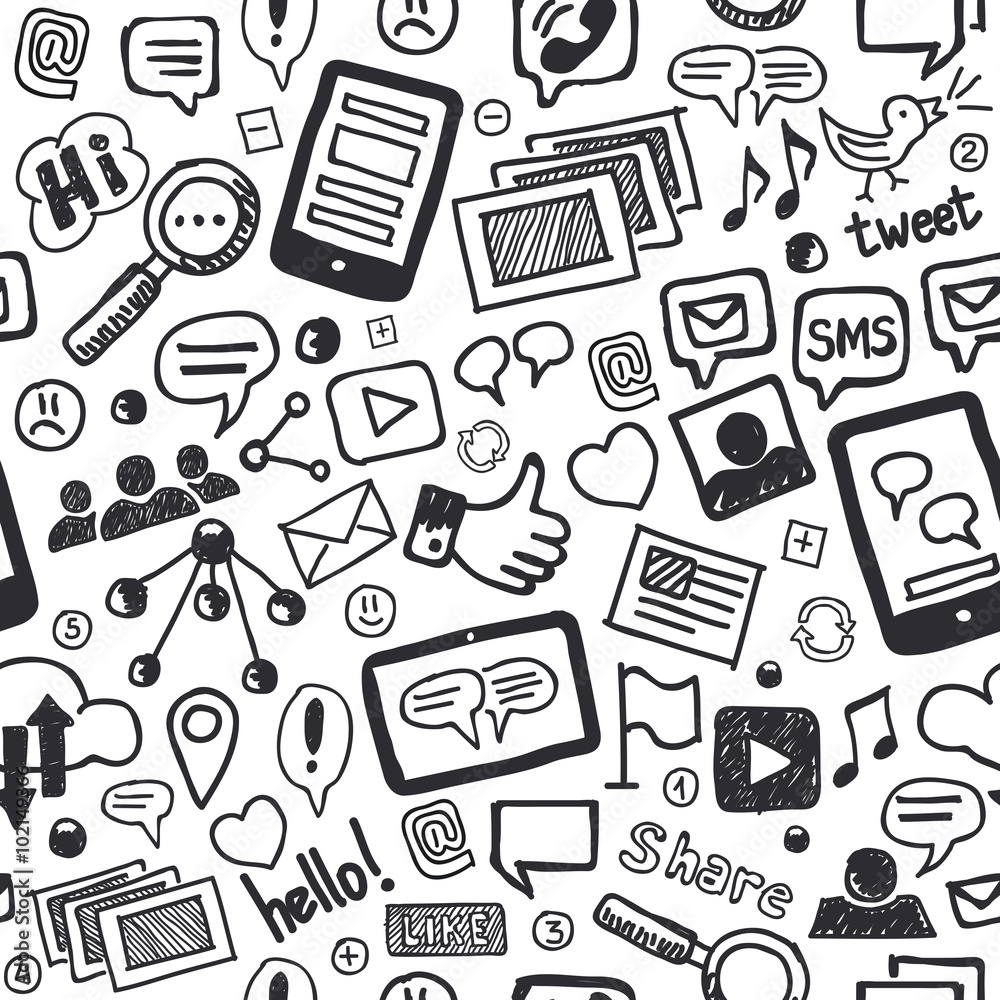 Social Media Doodles Hand Drawn Seamless Pattern Social Media Doodles Hand Drawn Seamless Pattern