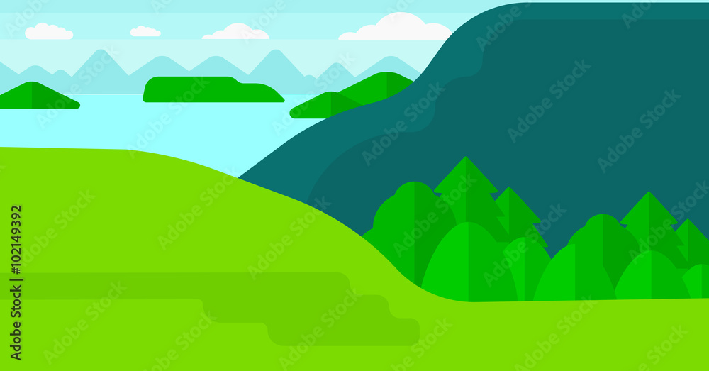 Background of landscape with mountains and lake.
