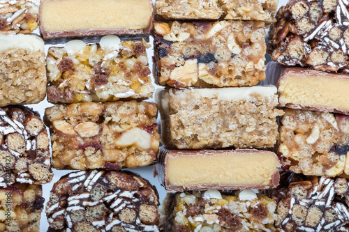 a variety of muesli bars background photo