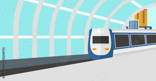 Background of modern train arriving at the station.
