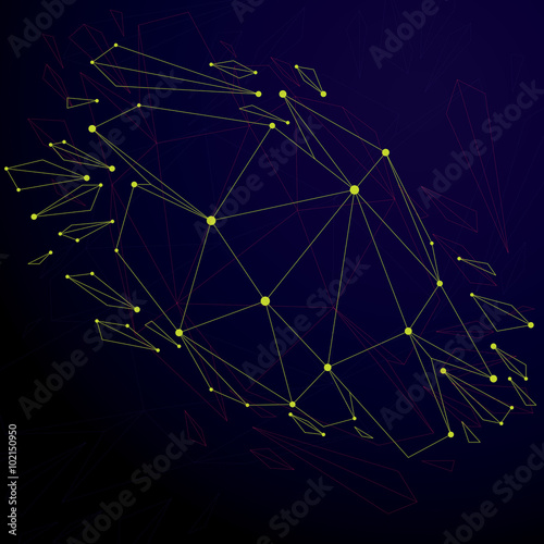 Perspective technology demolished shape with lines and dots