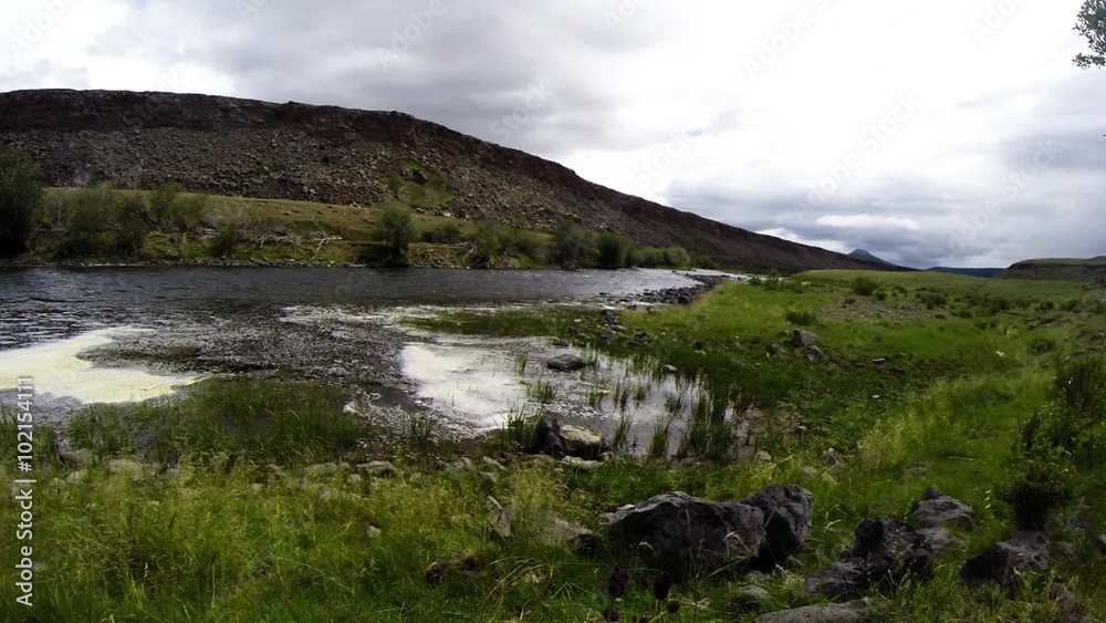 Unhurried Flow of Mongolian Mountain River in The Midst of a Vast Steppe