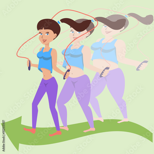 girl loosing weight  with jumping rope