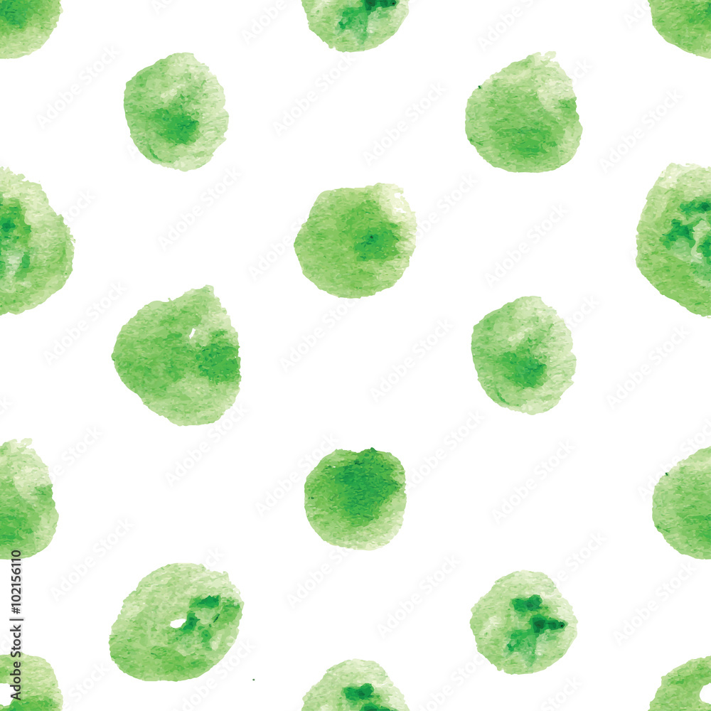 Vector seamless watercolor pattern with drops in green color. Background for use in design, web site, packing, textile, fabric
